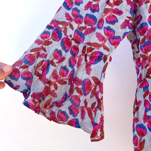 New Natural Life Floral Tie Front Boho Blouse Top Pink Lightweight Medium Large - Picture 5 of 7